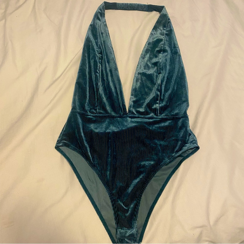 Forever 21 Teal Velvet Bodysuit